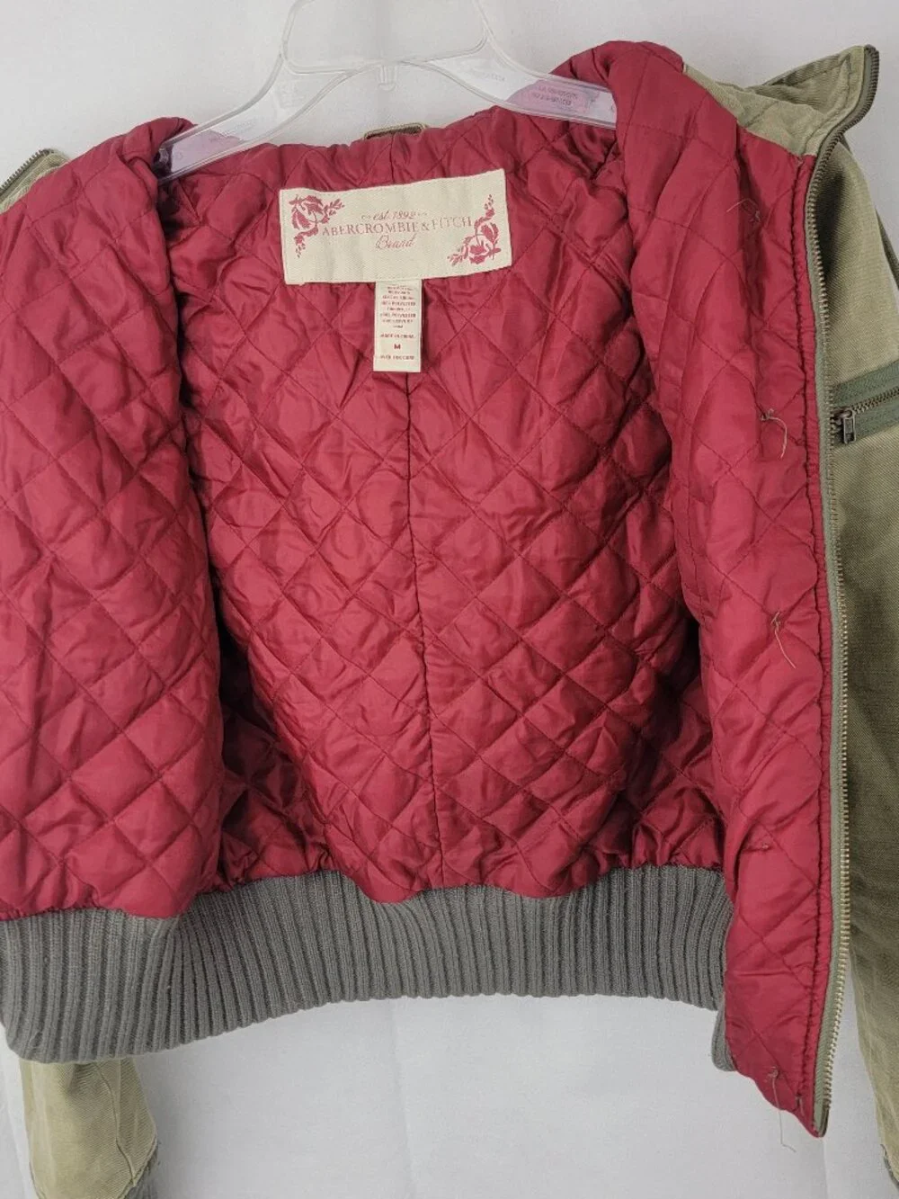 ABERCROMBIE & FITCH Womens Jacket M Cropped GREEN Utility Bomber Quilted VTG Y2K - Picture 8 of 15